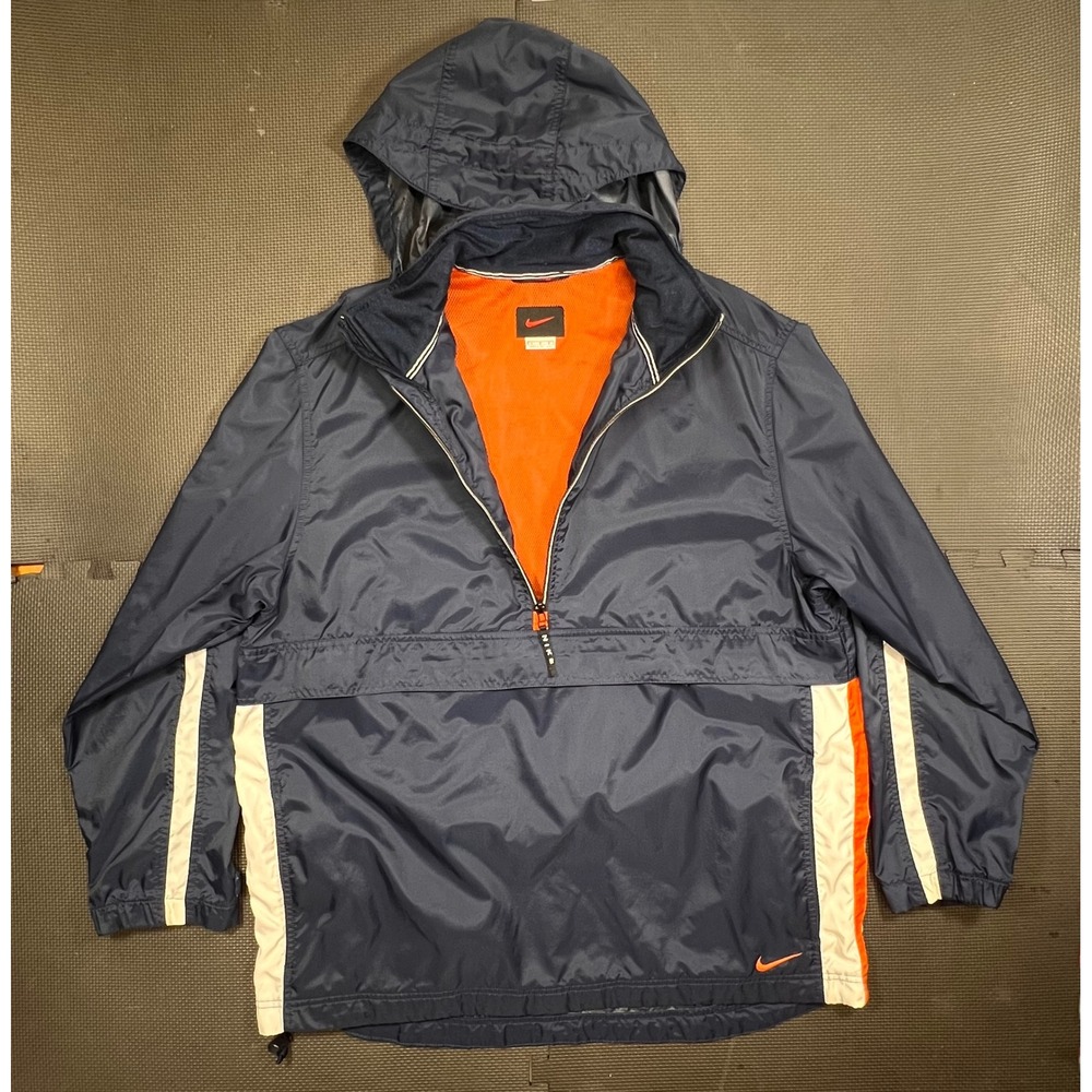 VintageNike Pullover Windbreaker Jacket Anorak Hoodie Navy‎ Orange Mens Y2K 90/